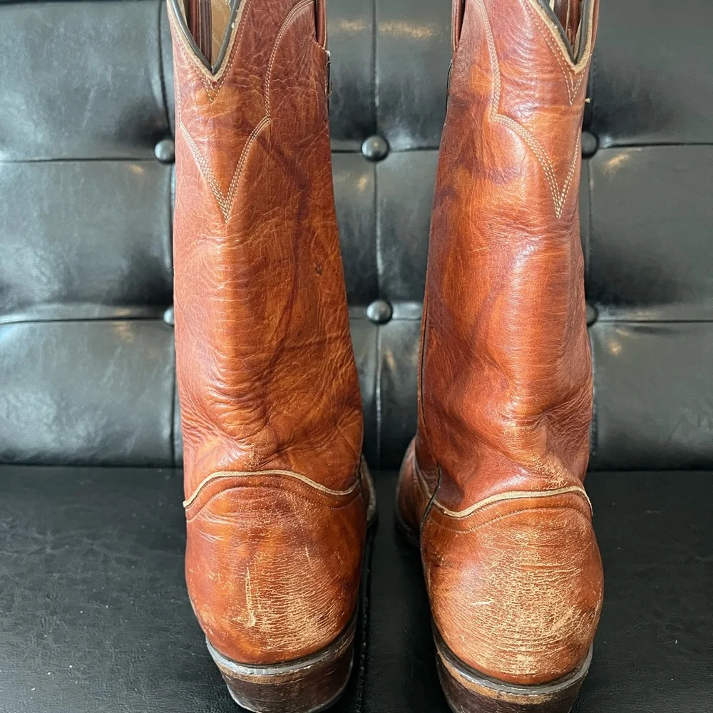 Tony Lama Vintage 70s/80s Brown Leather Cowboy Boots Made in USA Size 11‎ D